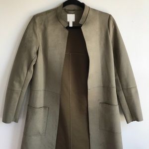 H&M Faux suede green mid length jacket with pockets